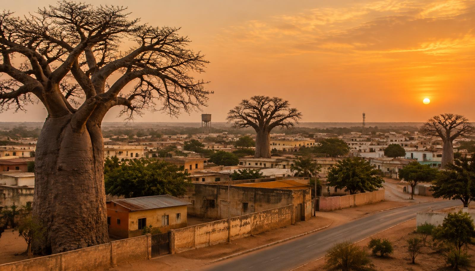 Panorama du Sénégal au coucher du soleil, comme sur le haut de la page Idrissa Seck